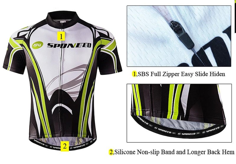 sponeed Bicycle Shirts for Men Cycling Jersey Man Biking Tops Breathable Short Sleeve Bike Polo Shirt US L Green White - Image 4